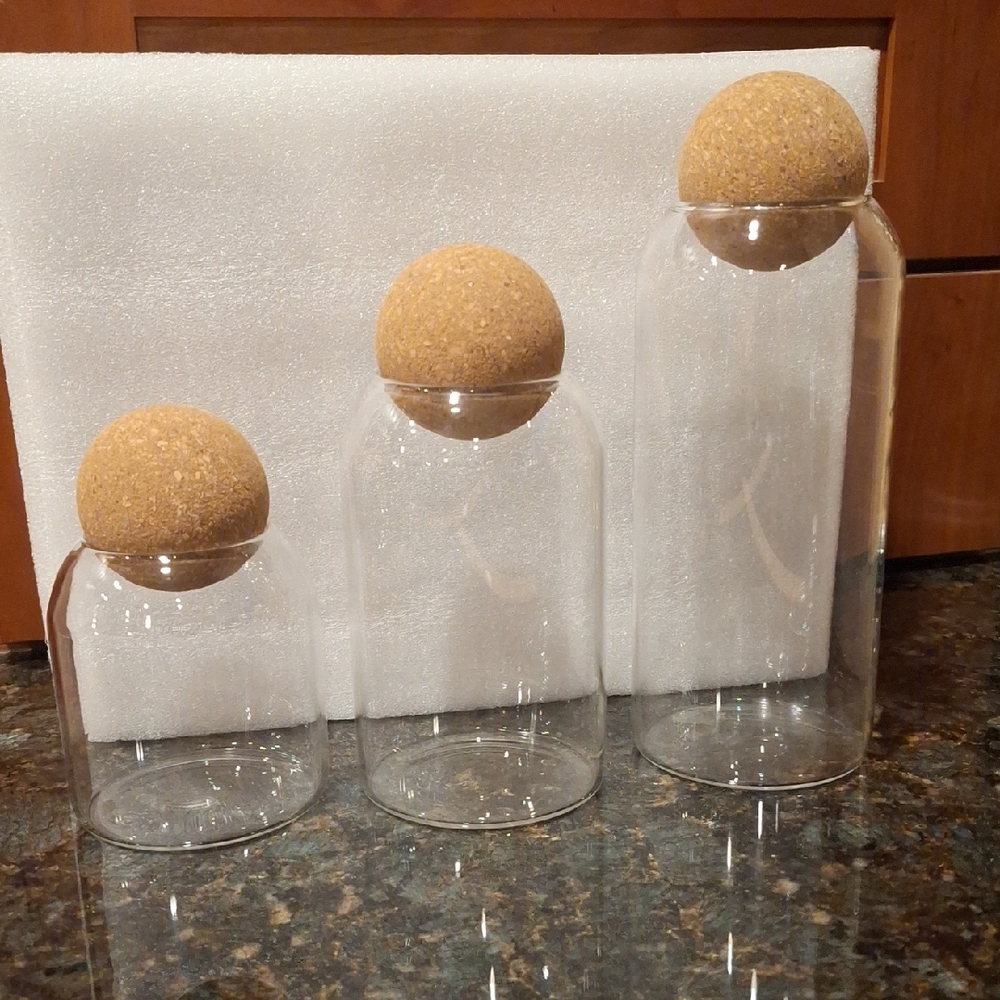 Set of Three Glass Jars with Cork Lids
